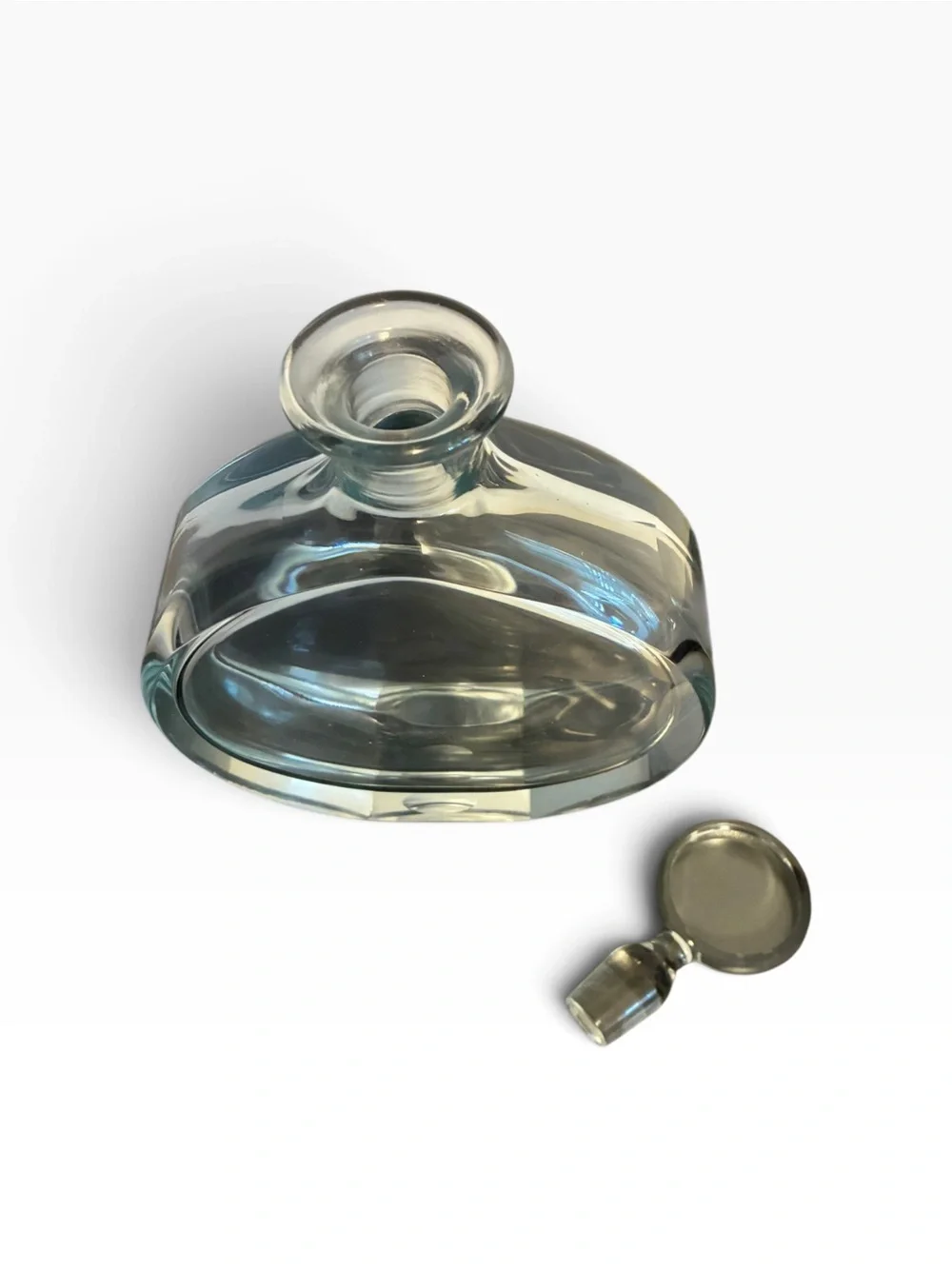 Signed Bohemian Style Mid Century Crystal Disc Decanter Vintage